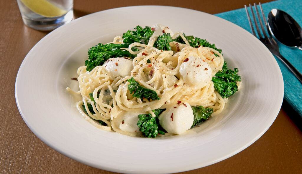 pasta with broccolini, fresh mozzarella